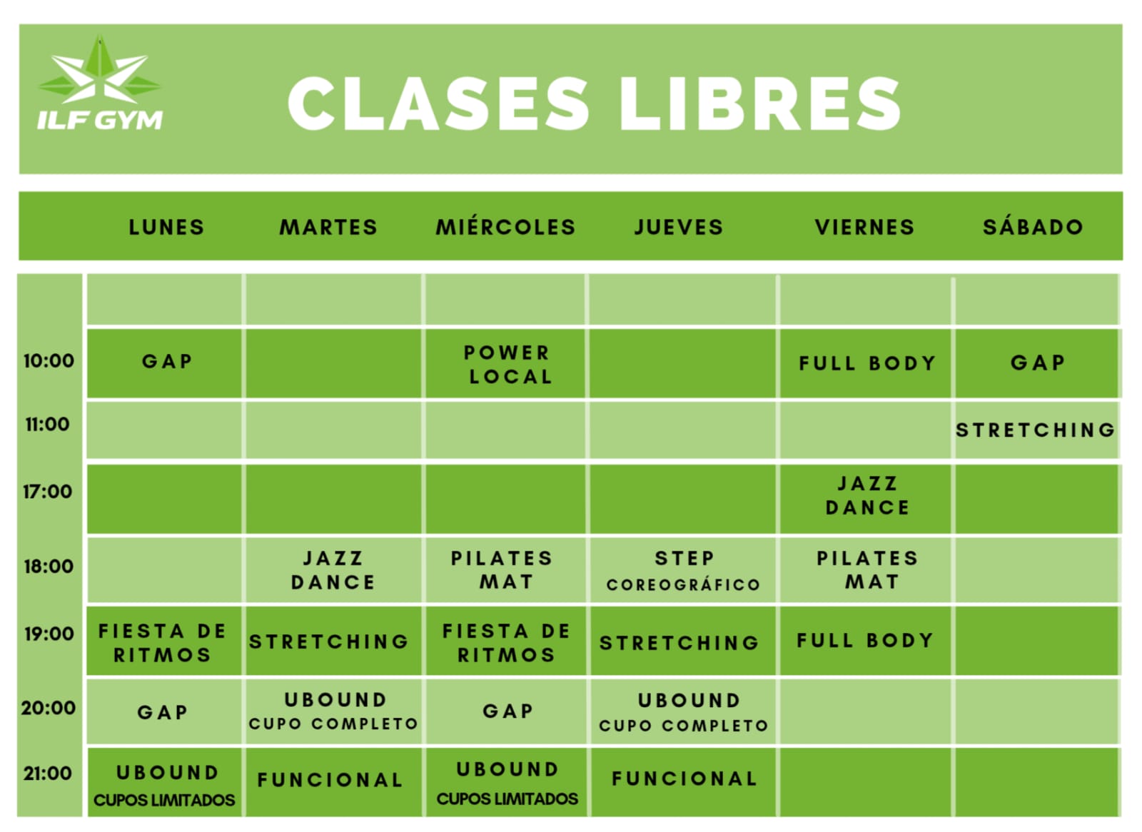 Cronograma de actividades de ILF GYM